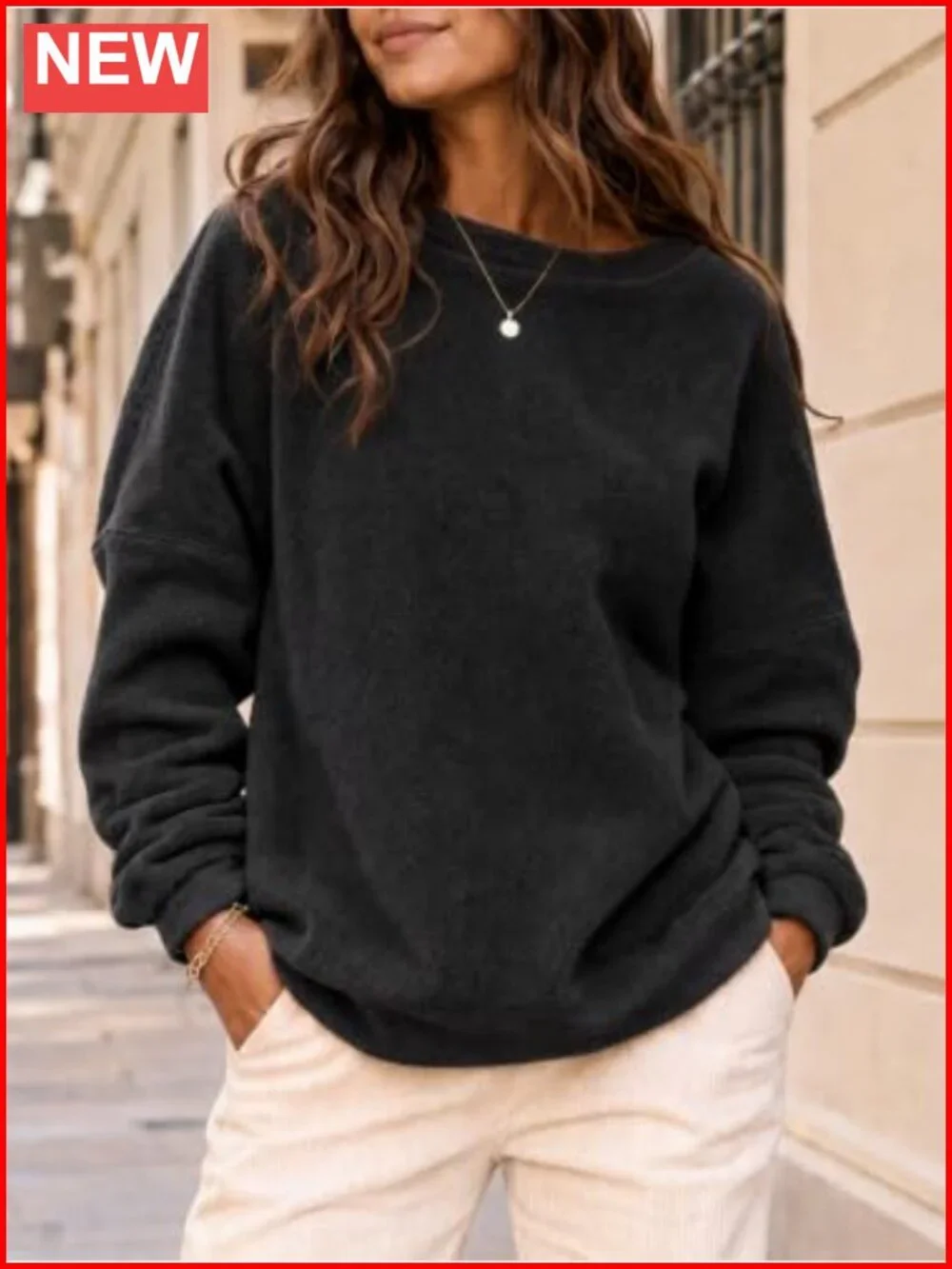 Womens Oversized Polar Fleece Sweatshirt Fuzzy Pullover Crewneck Fall